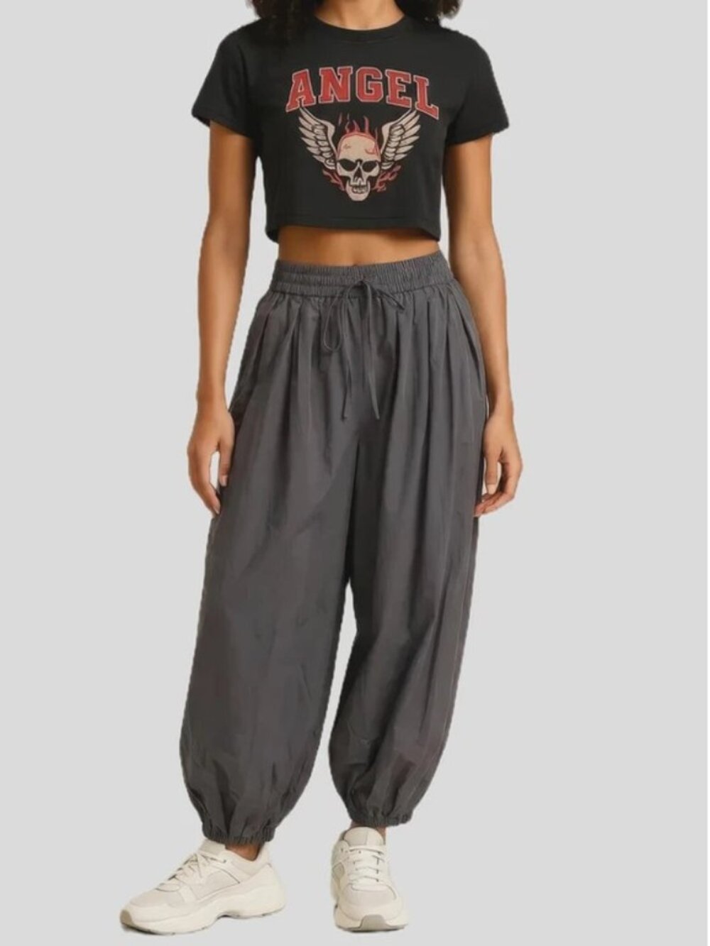 Charcoal Cotton Balloon Leg Pants